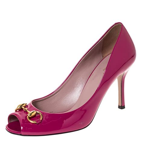 gucci horsebit peep toe patent leather pumps|Gucci 55mm Horsebit Pumps .